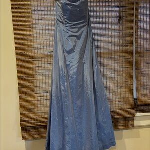 Blue Ruched Embellished Maxi Gown for Prom